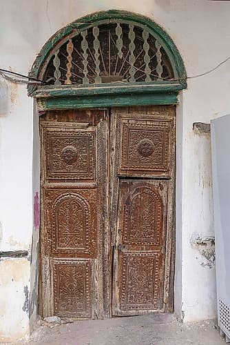 Saudi Arabia, Mecca, Jeddah, Al-Balad. Door on a traditional Hijazi tower house, Al-Balad district. Nature Print